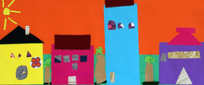 Collage on Paper by Aria Waters, Prep, Northside Christian College Student artwork of a cityscape