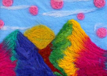 Dry Needle Felting by Amelia Ryan, Year 6, Northside Christian College Student artwork of a felt mountainscape