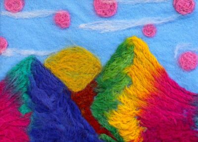 Dry Needle Felting by Amelia Ryan, Year 6, Northside Christian College Student artwork of a felt mountainscape