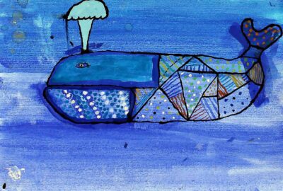 Acrylic on Paper by Tarquin Charlwood, Class 5, Sophia Mundi Steiner School Student artwork of a whale