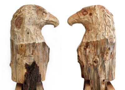 Carved Wood by Conor Hysing, Class 8, Sophia Mundi Steiner School Student artwork of wood-carved eagle head