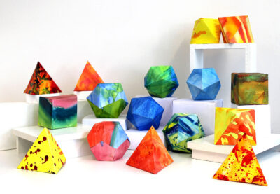 Watercolour on Paper a group project by Class 8 students, Sophia Mundi Steiner School Student artwork of water colour origami