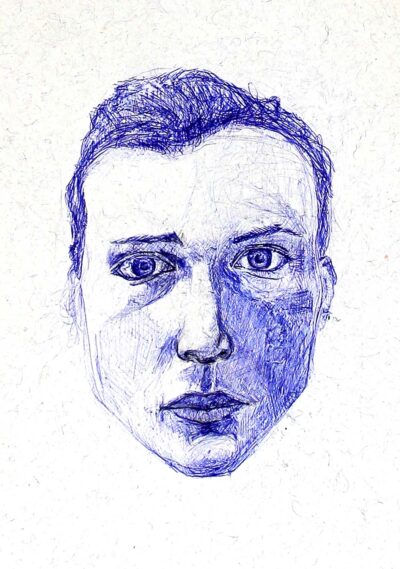 Pen on Paper by Kane Waters, Class 11, Sophia Mundi Steiner School Student artwork of a portrait of a man