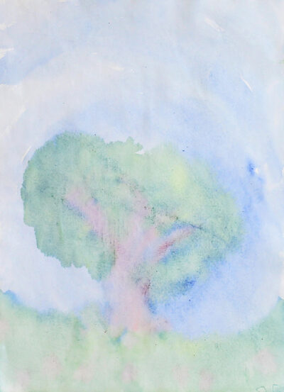 Watercolour on Wet Paper by Oliver Gill, Class 2, Sophia Mundi Steiner School Student artwork of a tree
