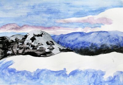 Mixed Media on Paper by Jules Arnott-Ford, Class 8, Sophia Mundi Steiner School Student artwork of a winter landscape