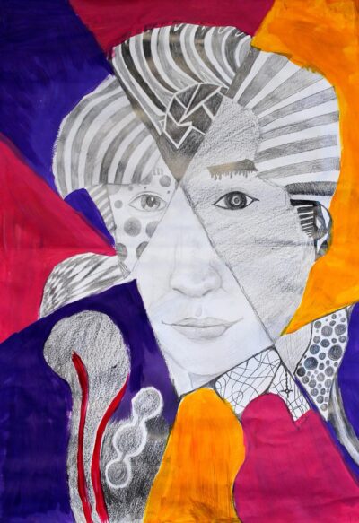 Acrylic and Pencil on Paper by Zhou Peng, Year 10, The Knox School Student artwork of a portrait