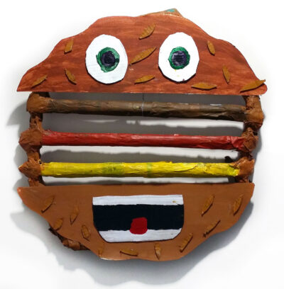 Papier Mache and Acrylic Paint a group project by Year 7 students, The Knox School Student artwork of a hanburger