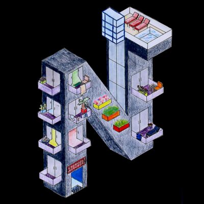 Coloured Pencil and Ink on Paper by Natalie King Smith, Year 10, The Knox School Student artwork of the letter n