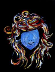 Acrylic on Canvas Board by Tiger-Lee Bertalli, Year 9, Trinity Lutheran College Student artwork of a portrait of a woman