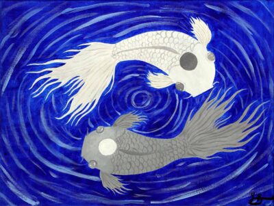 Acrylic on Canvas by Yohannah Reardon, Year 10, Trinity Lutheran College Student artwork of yin yang fish