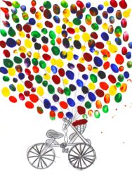 Coloured pencil on paper by Zahra Arthur, Year 3, Balcombe Grammar School Student artwork of a bike with balloons