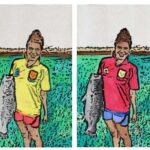Student artwork of a girl fishing