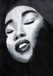 Gouache on paper by Emma Robinson, Year 9, Trinity Lutheran College Student artwork of a black and white portrait