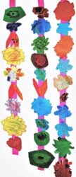 Mixed media on paper, a group project by Prep students from Gilson College Student artwork of strings of paper flowers