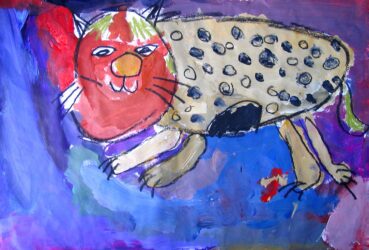 Acrylic on paper by William MacInnes, Year 3, Ballarat Grammar Student artwork of a spotted cat