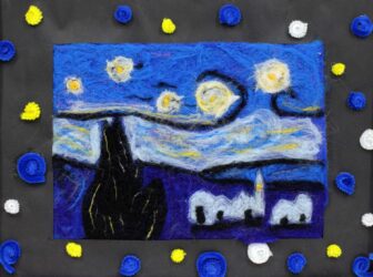 Felted wool and mixed media on paper by Maleka Syeda, Year 8, Sirius College Student artwork of Van Gogh's Starry Night
