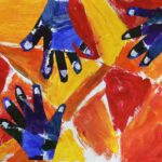 Student artwork of multicoloured hands