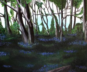Acrylic on canvas by Sophie Doddrell, Year 10, Ballarat Clarendon College Student artwork of a forest