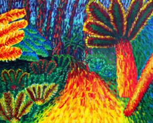 Acrylic on canvas by Rory Elliott, Year 10, Ballarat Clarendon College Student artwork of a landscape