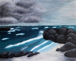 Acrylic on canvas by Keely Bengston, Year 10, Ballarat Clarendon College Student artwork of seascape