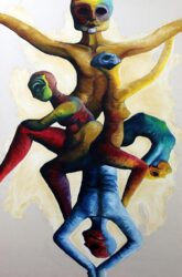 Oil on canvas by Rahme von Erkel-Bromley, Year 12, Billanook College Student artwork of acrobats