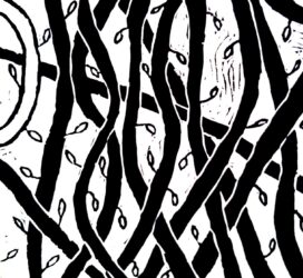 Lino print on paper by Ashleigh Baker, Year 8, Billanook College Student artwork of vines