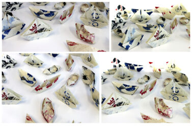 Acrylic on Japanese paper installation, a group work by Year 6 students from Bialik College Student artwork of paper boats