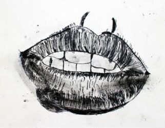 Etching by Lara Cohen, Year 7, Bialik College Student artwork of lips