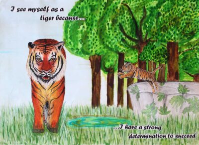 Watercolour and mixed media on Paper by Lexie Harris, Year 10, Casey Grammar School Student artwork of a tiger
