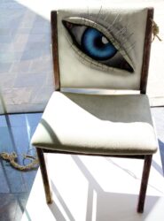 Mixed media by Charlotta Spence-Fletcher, Year 12, Geelong Grammar School Student artwork of a chair with eye