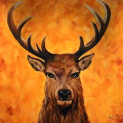 Oil on canvas by Angela Zheng, Year 12, Geelong Grammar School Student artwork of a deer