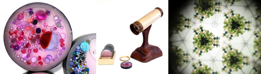 Wood, beads, acrylic and glycerine by Phoebe Chirnside, Year 12, Geelong Grammar School Student artwork of a kaleidoscope