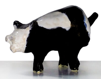 Glazed ceramic by Toby Peucker, Year 10, Highview College Student artwork of a ceramic cow