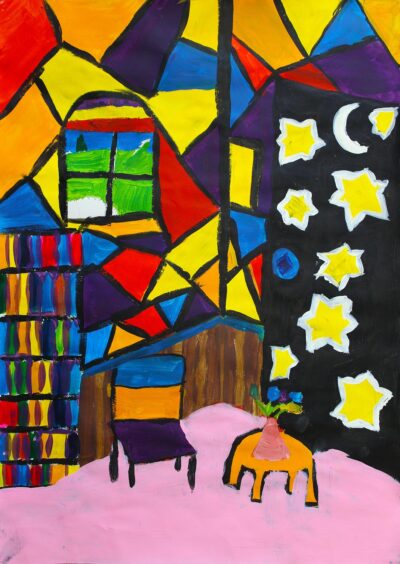 Student artwork of a Matisse-inspired room