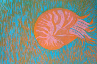 Lino cut print on paper by Kelsey McIntosh, Year 10, Highview College Student artwork of a prawn