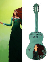 Acrylic on canvas and guitar by Michaela Newman, Year 12, Highview College Cross-medium student artwork of a girl
