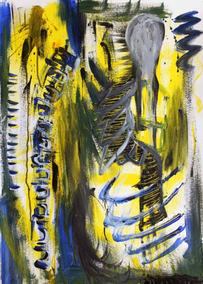 Acrylic on paper by Harris Scholz-Mitchell, Year 11, Ivanhoe Grammar School Student artwork of a figure study