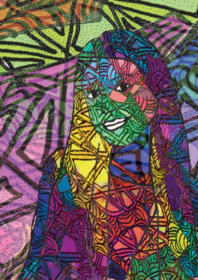 Digital print by Charlotte Minuzzo, Year 8, Ivanhoe Grammar School Student artwork of a zentangle portrait