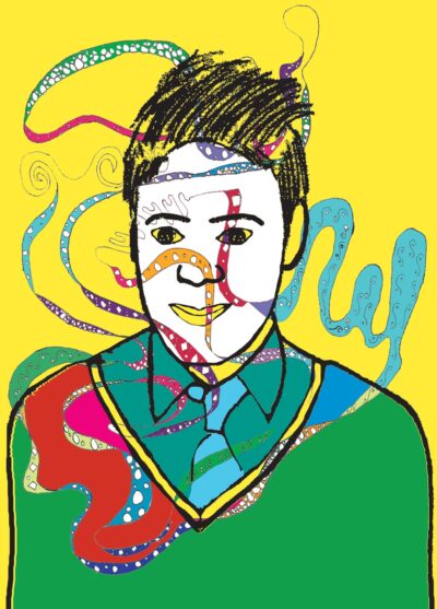 Digital print by Dominic Panettieri, Year 8, Ivanhoe Grammar School Student artwork of a zentangle portrait