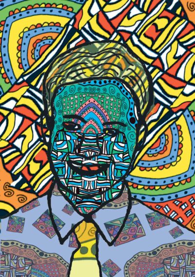 Digital print by Oliver McGovern, Year 8, Ivanhoe Grammar School
Student artwork of a zentangle portrait Student artwork of a zentangle portrait