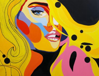 Acrylic and fineliner on canvas by Caitlinn Foord, Year 11, Korowa Anglican Girls’ School Student artwork of a portrait in profile