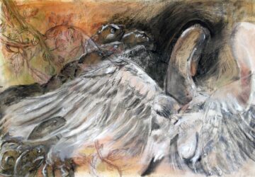 Oil pastel on paper by Louisa Bujor, Year 11, Korowa Anglican Girls’ School Student artwork of a bevy of swans