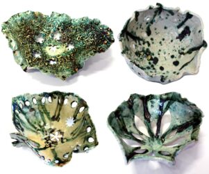 Earthenware ceramic with oxide by Sasha Annosovitch, Jenna Mehigan, Annika Spiers and Emma Webster, Year 7 students from Korowa Anglican Girls’ School Student artwork of ceramic sculptures