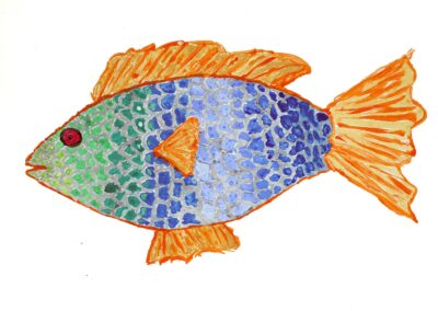 Monoprint by Zachary Moulieris, Year 10, Preshil – The Margaret Lyttle Memorial College Student artwork of a fish