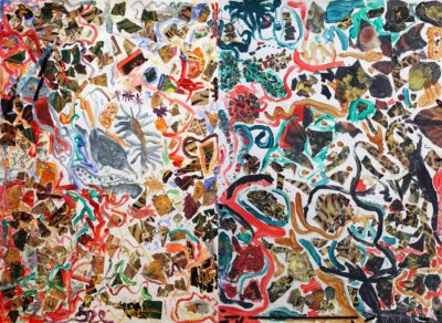 Mixed media on paper, a group work by Year 1 and 2 students from Preshil – The Margaret Lyttle Memorial College Student artwork of an abstract mural