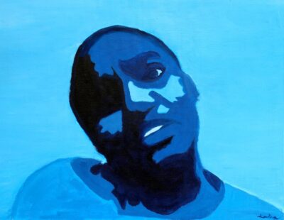 Acrylic on board by Kavina Kalaichelvam, Year 7, St Catherine’s School Student artwork of a self portrait