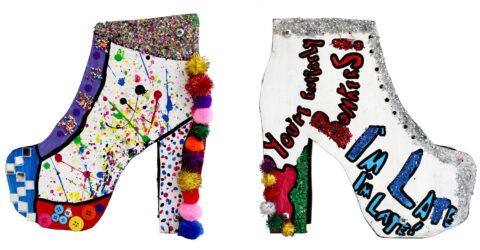 Mixed media on board by Tamara Barton, Year 7, The Knox School Student artwork of shoes