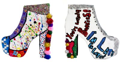 Mixed media on board by Tamara Barton, Year 7, The Knox School Student artwork of shoes