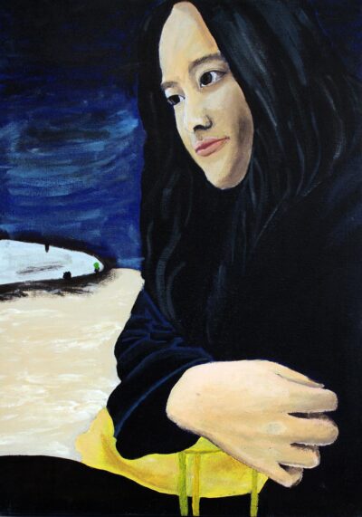 Acrylic on canvas by Qian Wang, Year 10, The Knox School Student artwork of a portrait in profile