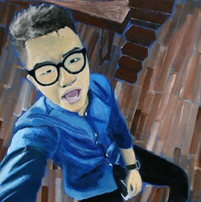 Acrylic on canvas by YiLin Dong, Year 10, The Knox School Student artwork of a self portrait